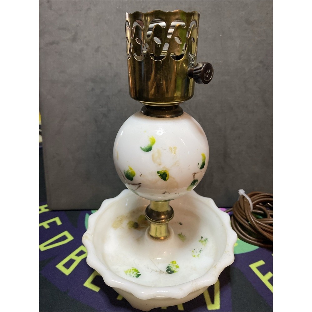 Vintage Milk Glass Night Stand Lamp Oil Lamp Style No Shade Plug In 9"